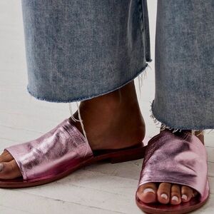 FREE PEOPLE Vincent Slide Sandals in Pink Metallic size 38 bohemian boho chic